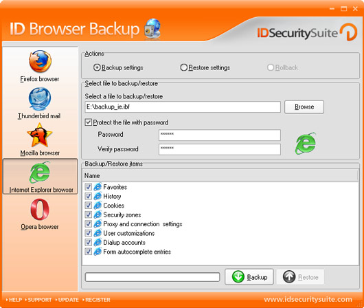 ID Browser Backup screen shot